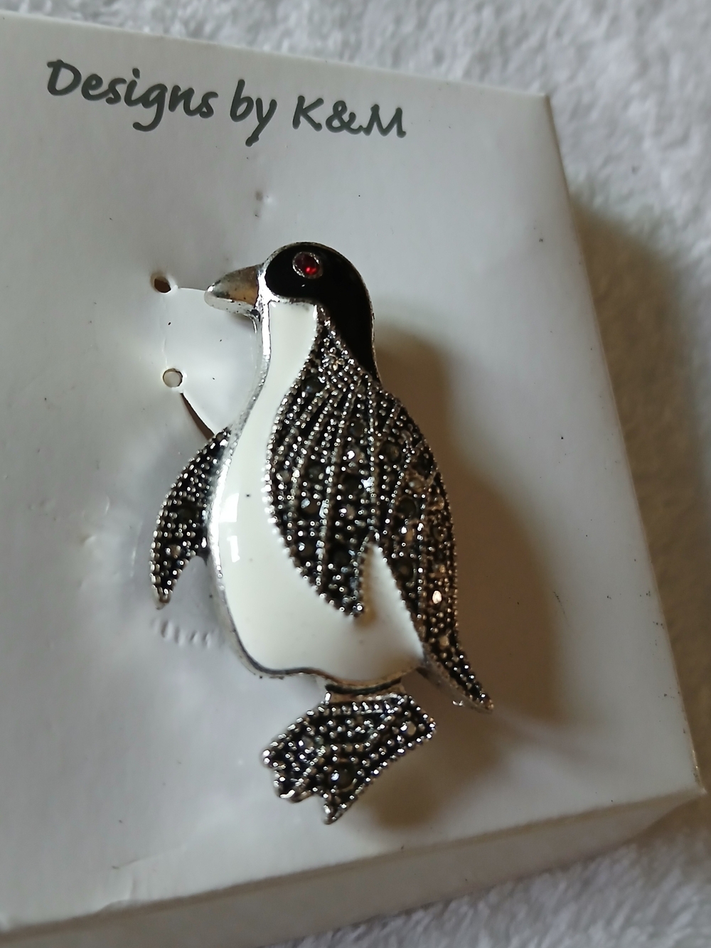 Designs by K&M Penguin Brooch - Black & White Enamel SPARKLE ✨️